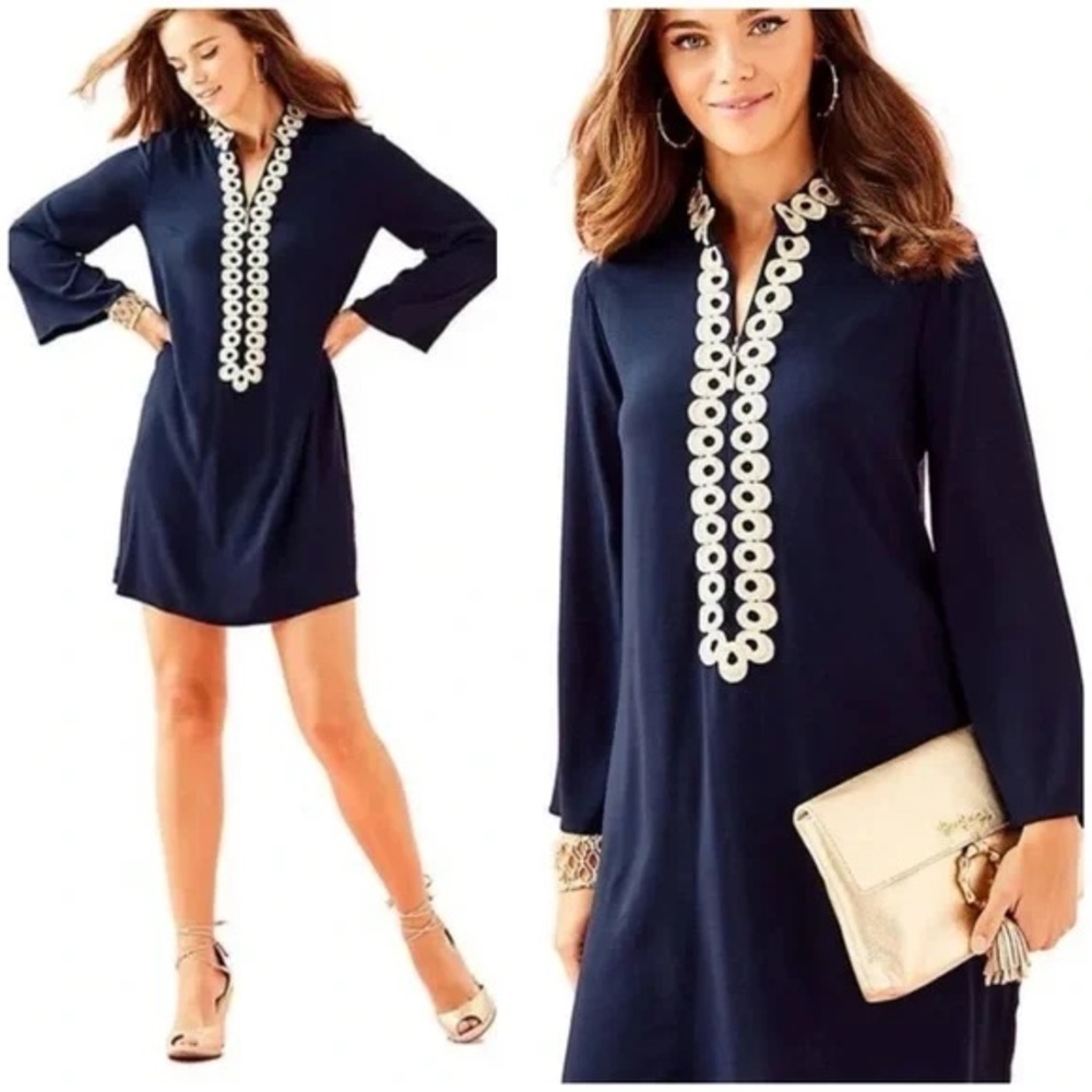 Lilly Pulitzer Gracelynn Mini 3/4 Sleeve A-line
Tunic Blue Gold Trim Dress